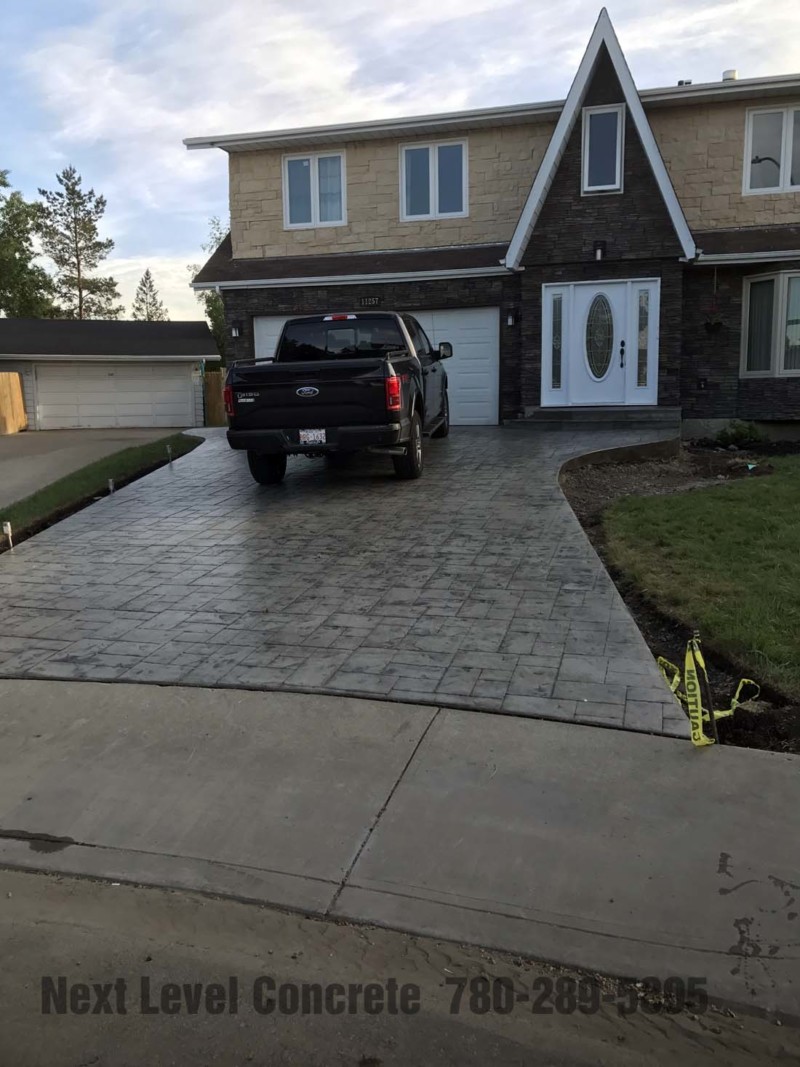 Ashlar Slate Stamped Driveway Edmonton Next Level Concrete Ltd